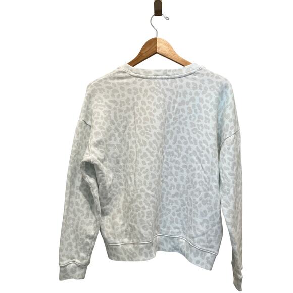 RAILS Women's White Gray Sweatshirt Sz M Leopard Print Zipper Detail Flawed - Picture 3 of 6